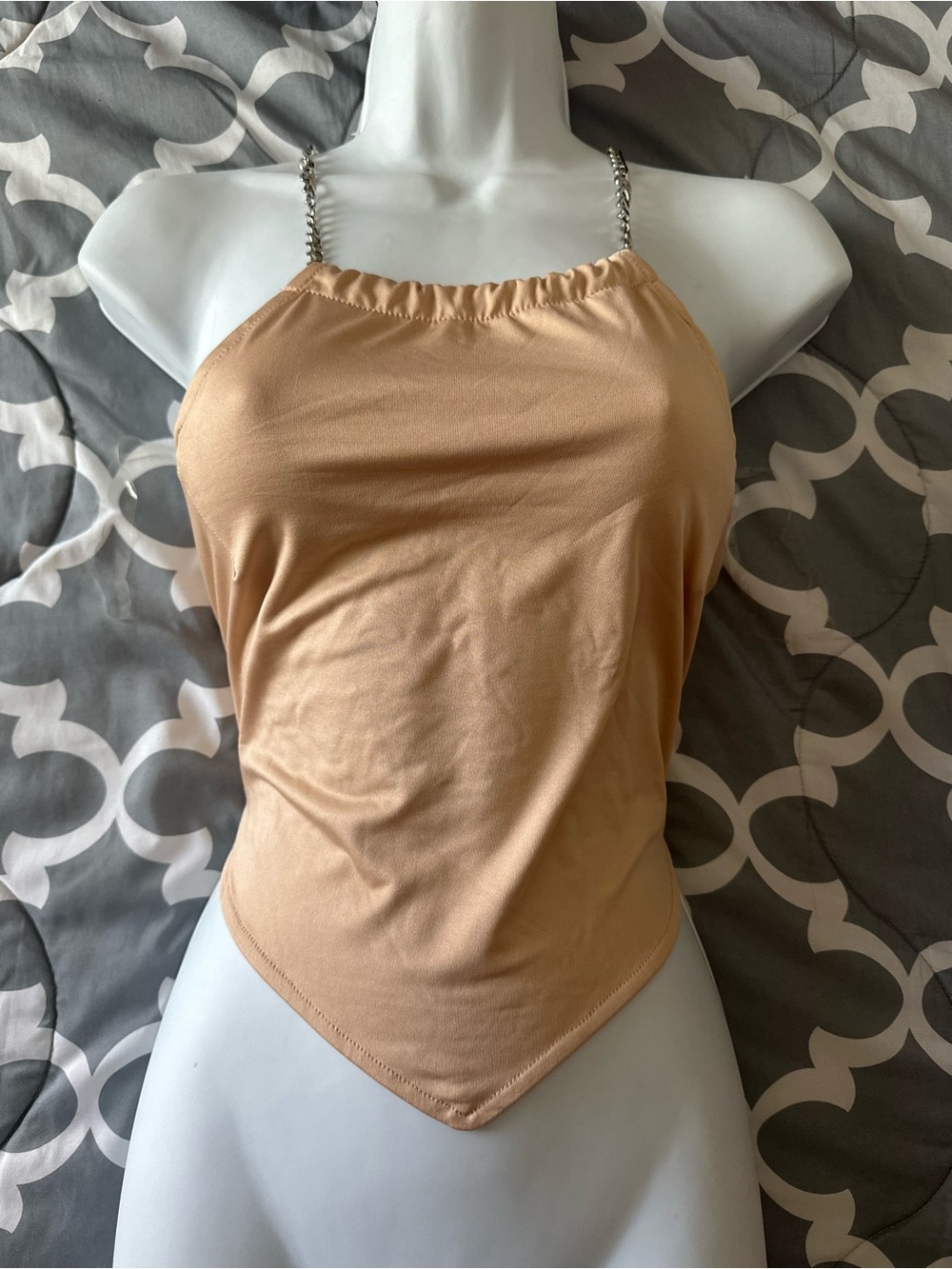 Heart Hips Camel Halter Top with Chain-Strap